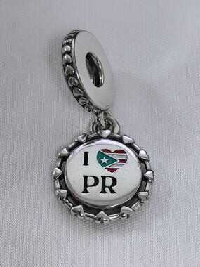 Pandora I love the flag of Puerto Rico Exclusive Charm, S925 Silver Jewelry